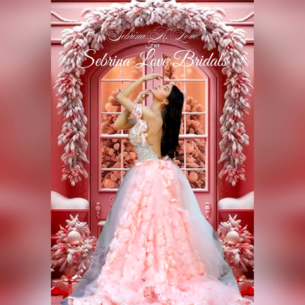 Sample Gown Only "LADY JAYNA" Blush Ivory/Mint 3D Tulle Rosette Wedding Gown Set